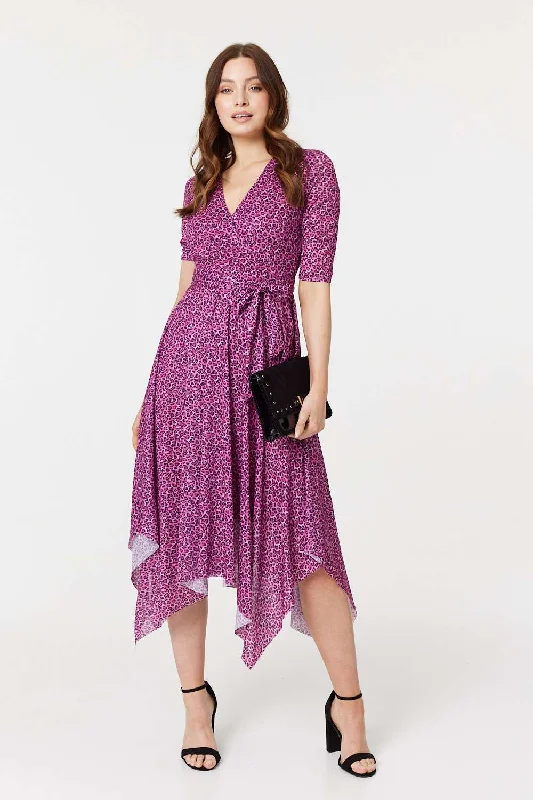 Animal Print Tie Waist Midi Dress