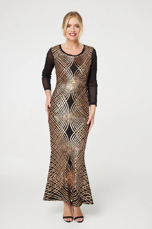 Sequin Embellished Semi Sheer Maxi Gown