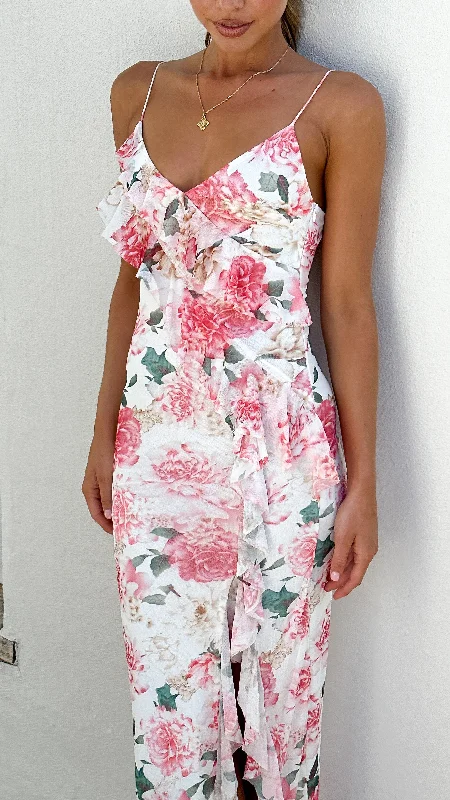 Debbie Midi Dress - Pink / White Floral