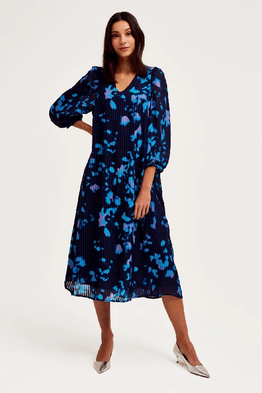 Duco Pleated Midi Dress in Dark Blue