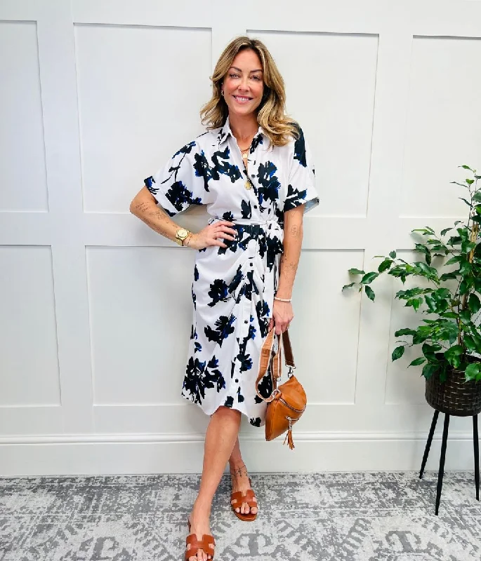 Floral Crepe Shirt Midi Dress