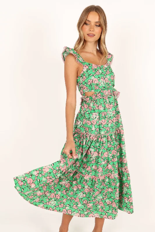 Gia Midi Dress - Green Pink