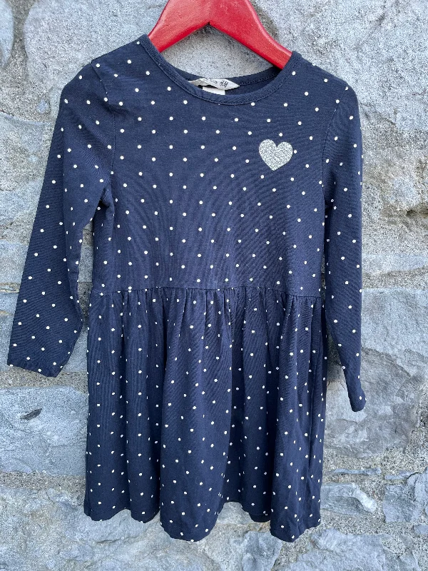 Navy polka dots dress  3-4y (98-104cm)