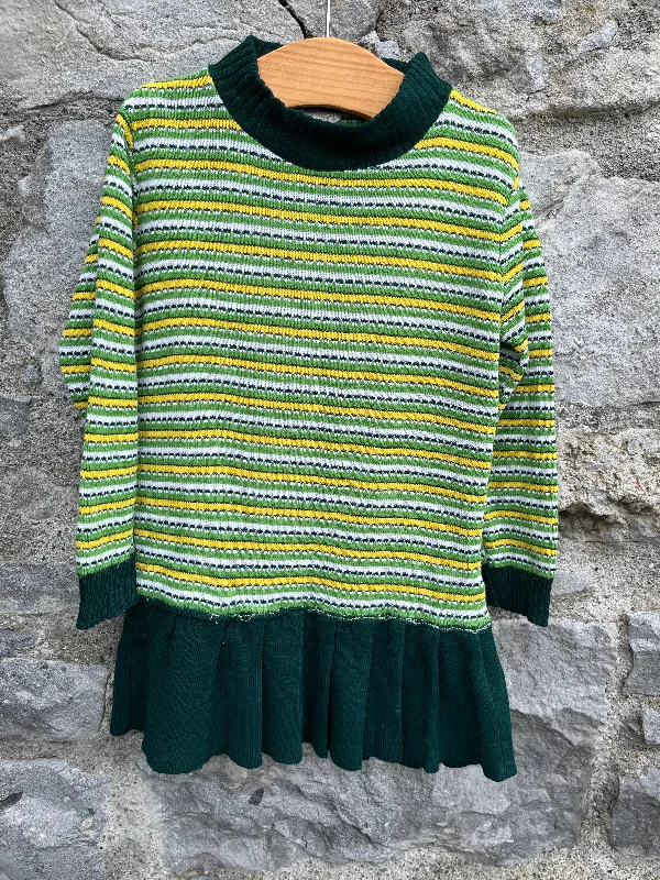 80s green stripy tunic  3-4y (98-104cm)