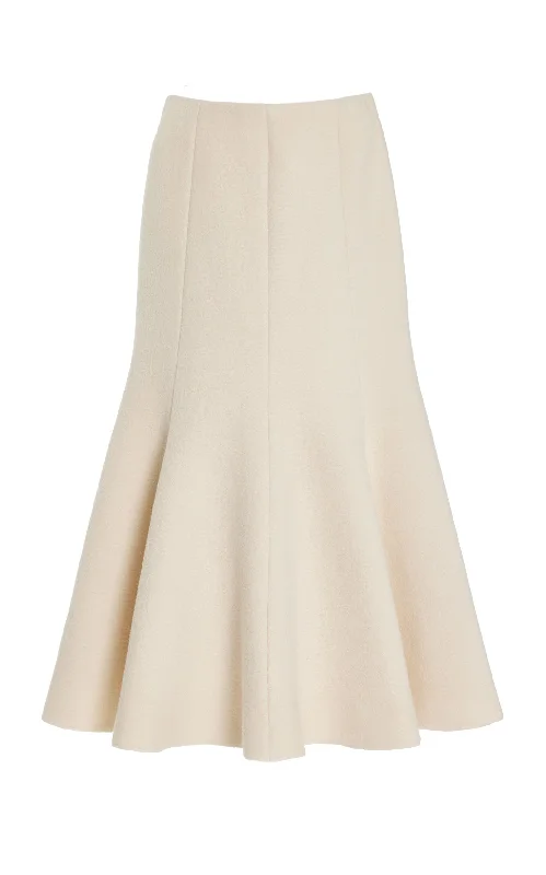 Amy Midi Skirt in Ivory Double-Face Recycled Cashmere Felt