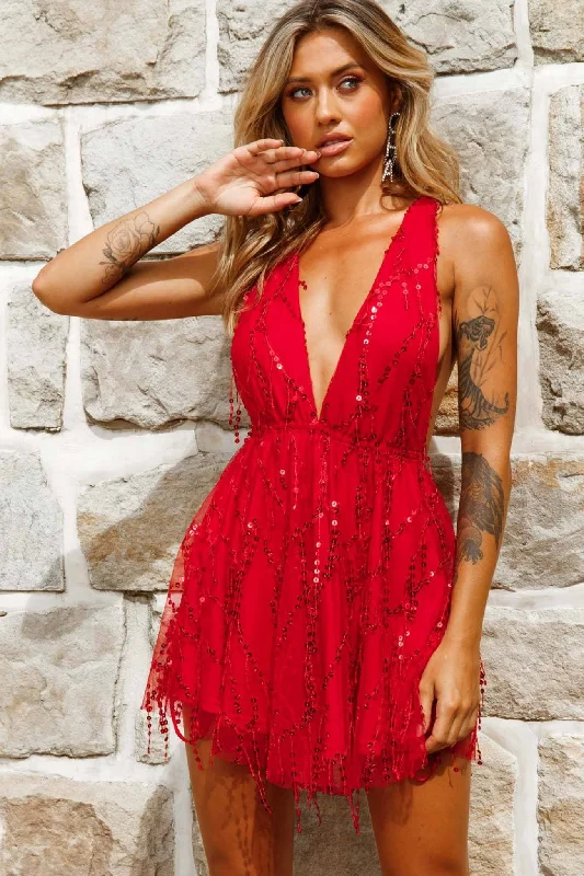 Ariana Sequin Mini Party Dress Red