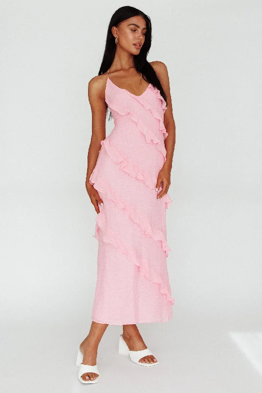 Arrabel Halterneck Ruffle Maxi Dress Pink