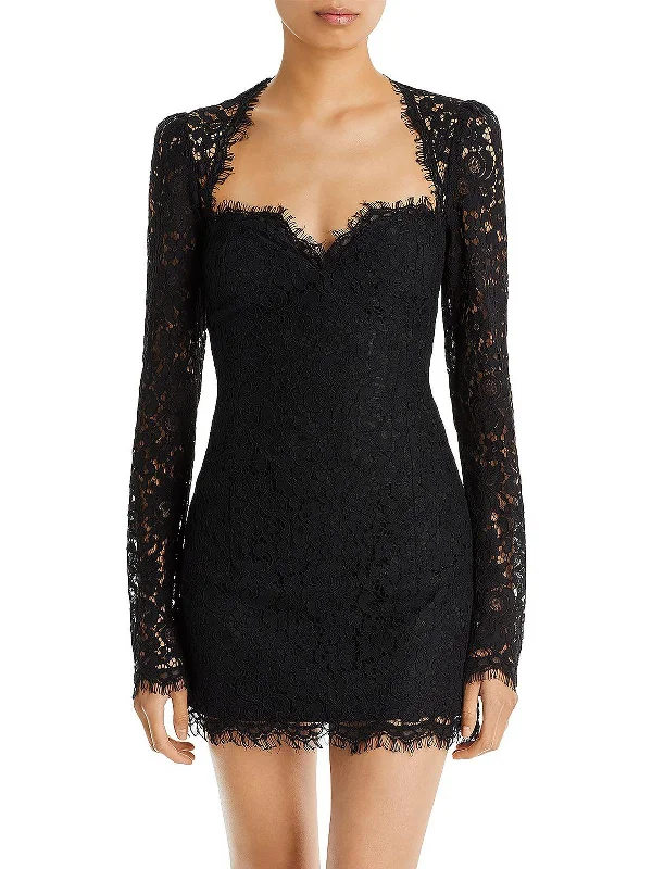 Aurora Womens Lace Mini Cocktail and Party Dress