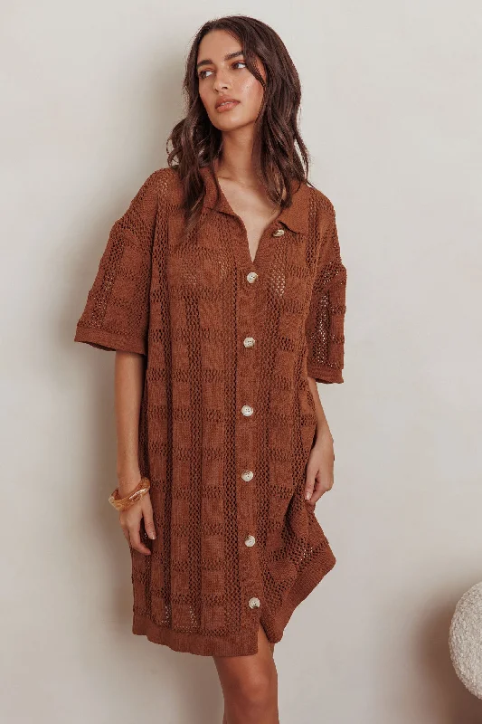 Best Friend Knit Shirt Dress Chocolate