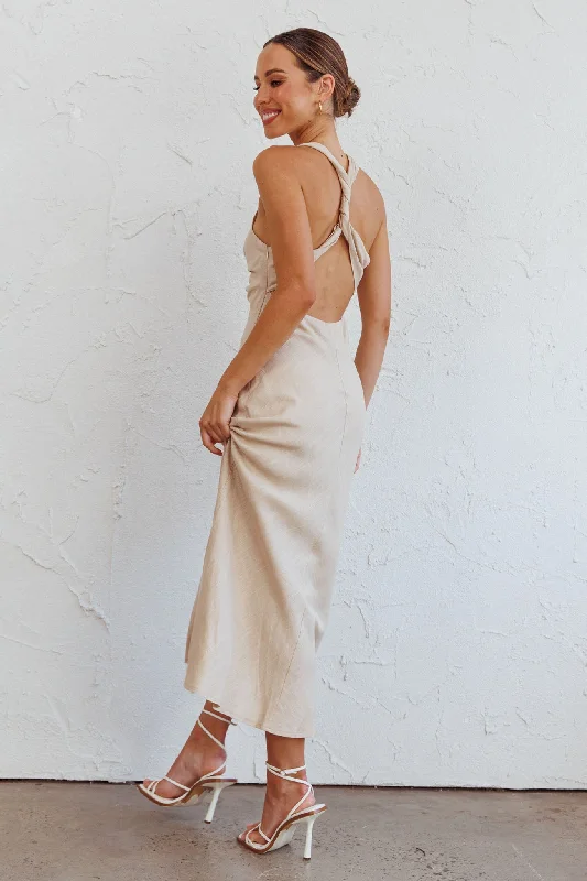 Coastal Charm Twist Back Maxi Dress Oat