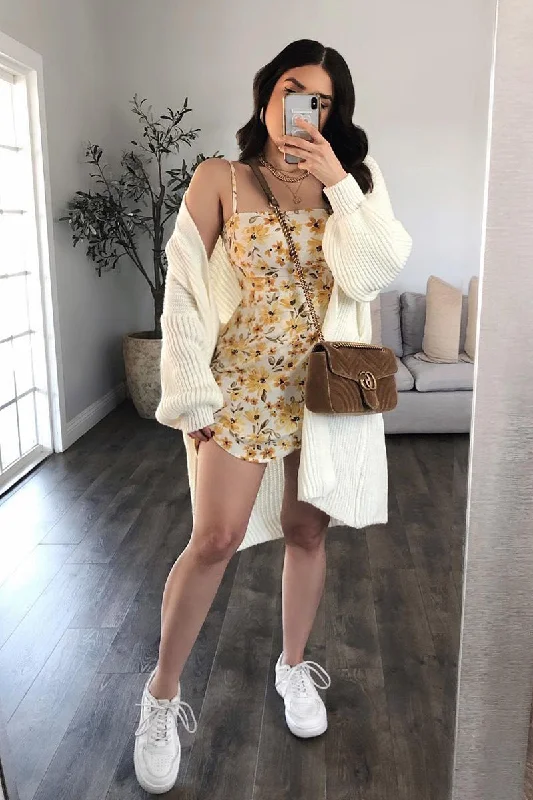 Cream Floral Wrap Front Mini Dress - Georgia