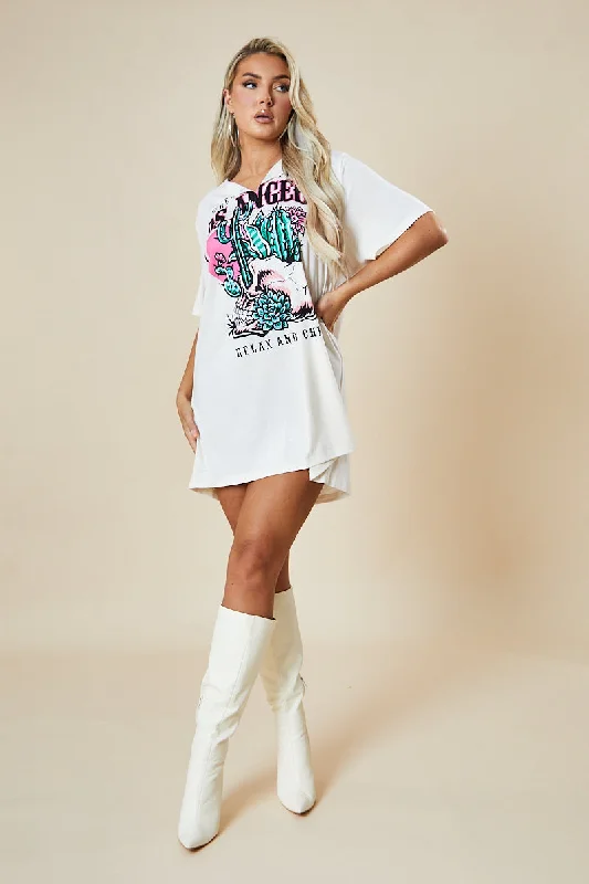 Cream Graphic Print T-shirt Dress - Milena