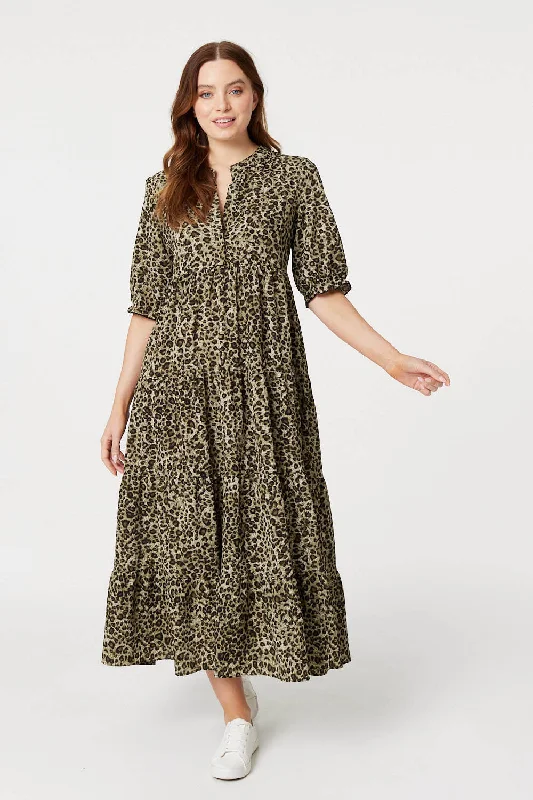 Leopard Print Tiered Maxi Dress