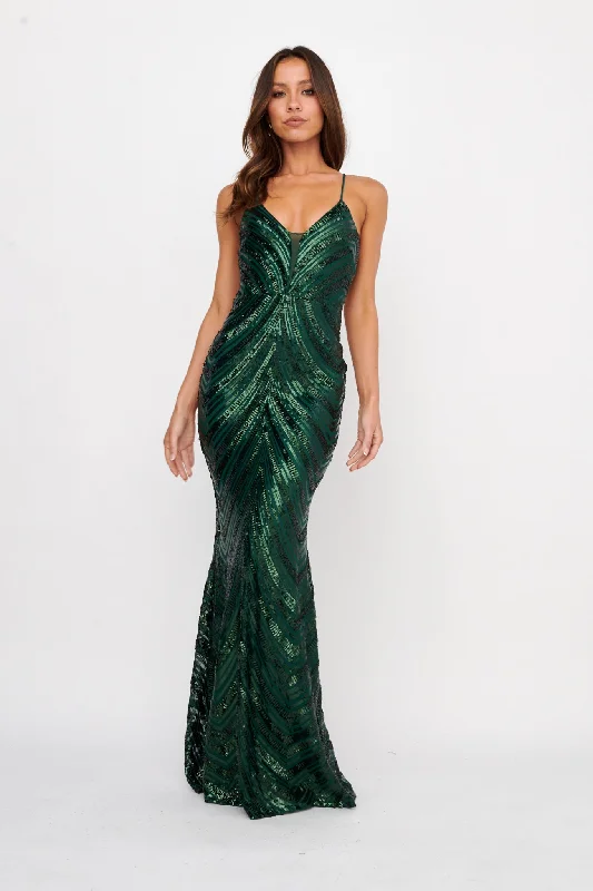 Dalila Open Tied Back Sequin Maxi Dress Hunter