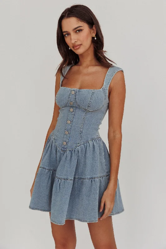 Deep Dive Square Neck Mini Dress Denim