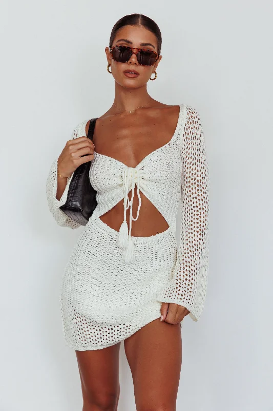 Jamaica Bell Sleeve Crochet Mini Dress White