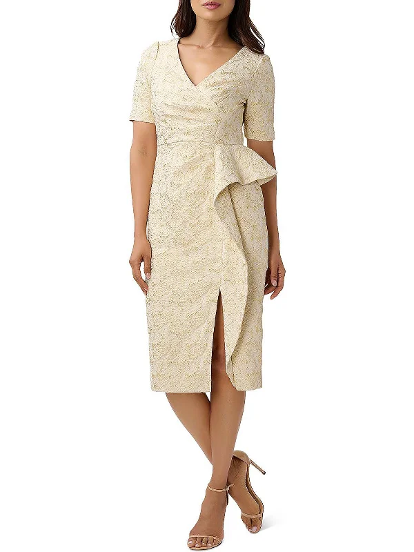 Jaquard Womens Pleated Midi Cocktail and Party Dress