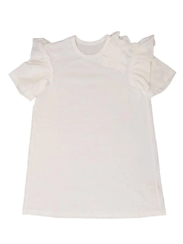 Kids Ruffle Short Sleeve T-Shirt Dress In White