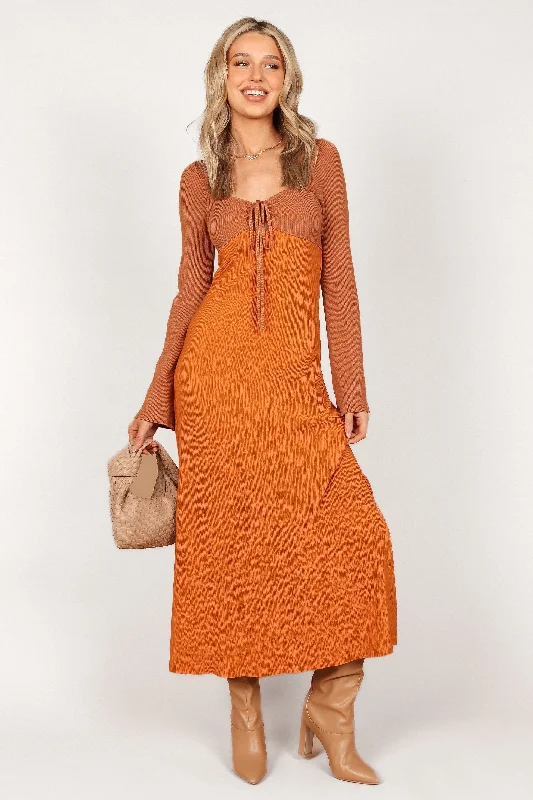 Lirique Long Sleeve Maxi Dress - Tan/Orange