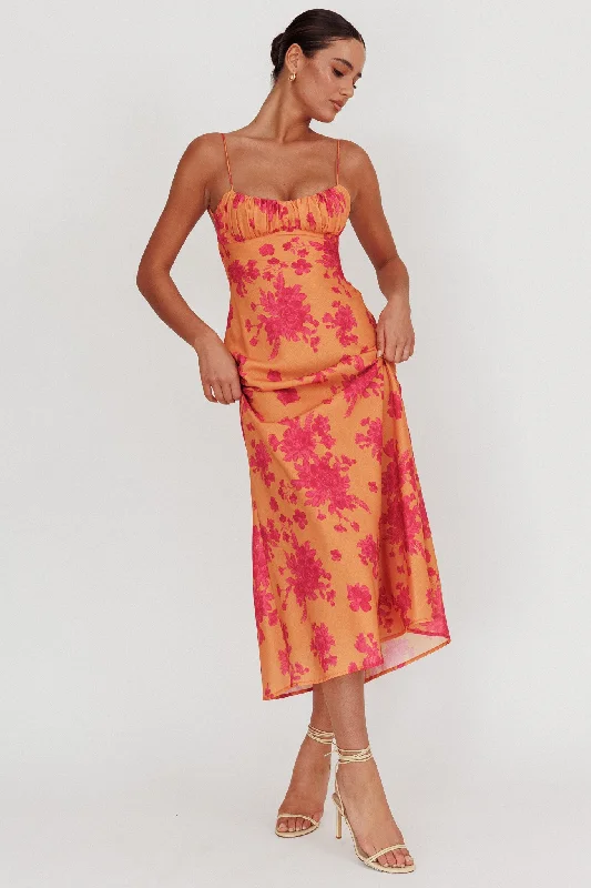 Nerida Low Back Twist Floral Maxi Dress Orange