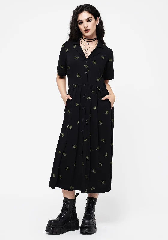 Osmunda Fern Embroidered Midi Shirt Dress