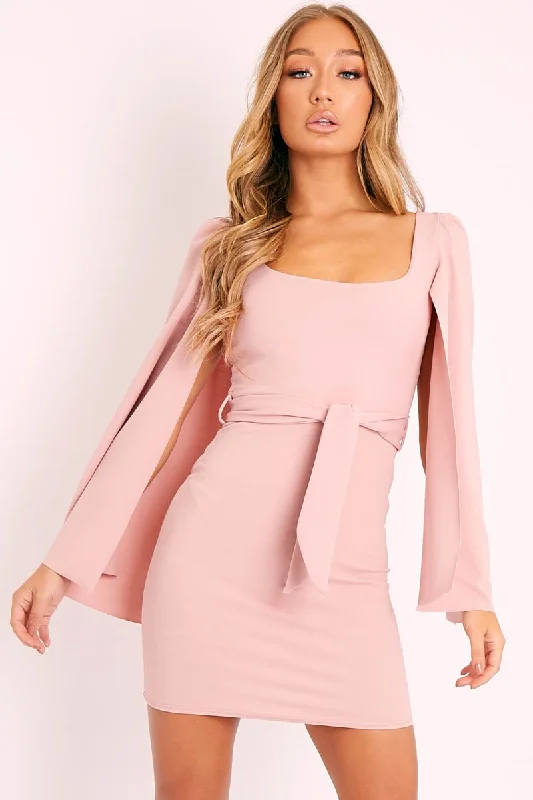 Pink Cape Sleeve Bodycon Dress - Fearne