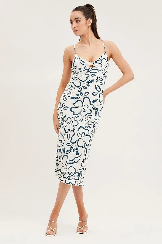 Print Linen Slip Midi Dress