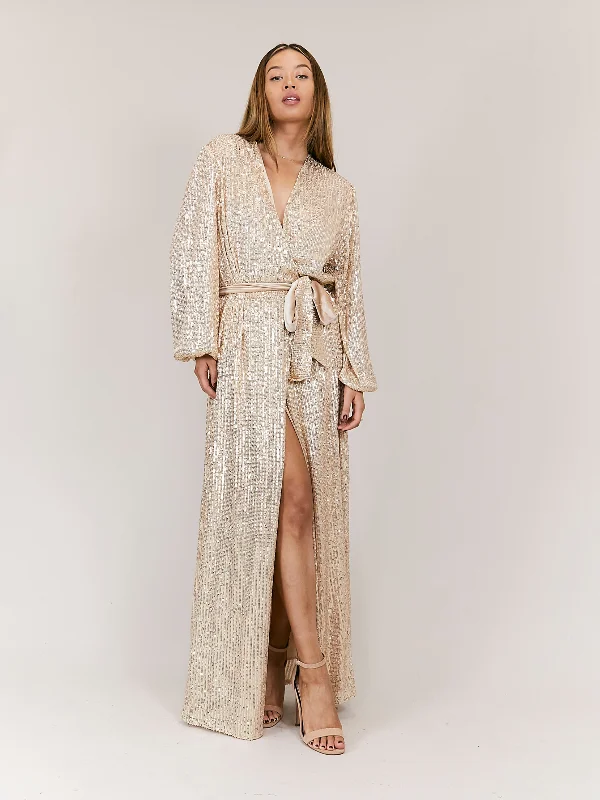 Ria Sequin Wrap Maxi Dress / Gold