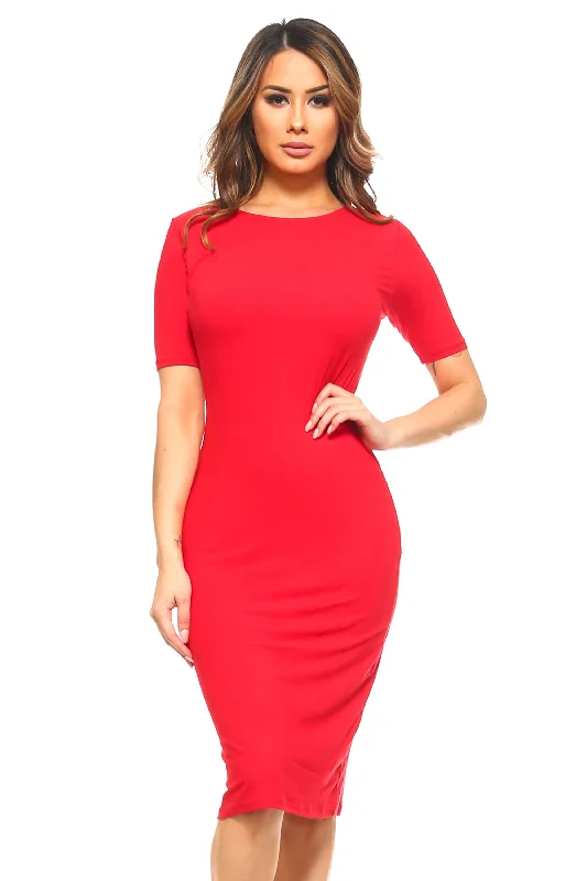 Short Sleeve Crew Neck Midi Bodycon Dress