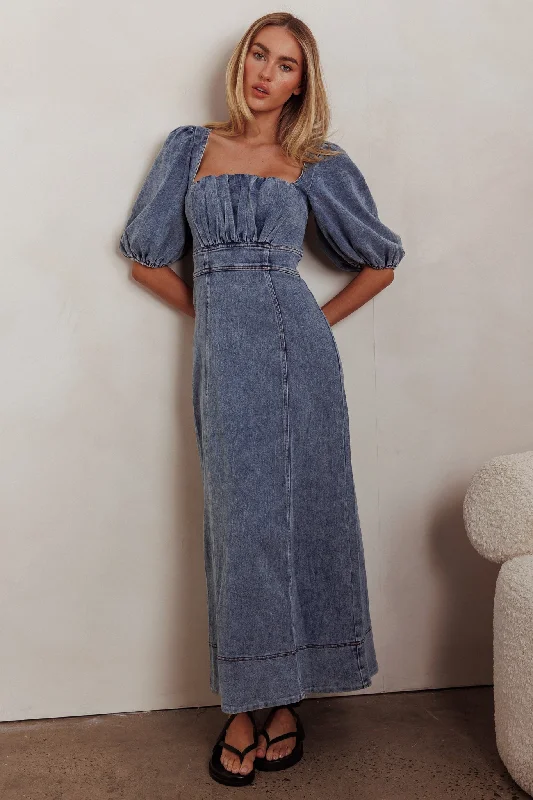 Sibille Puff Sleeve Maxi Dress Denim Blue