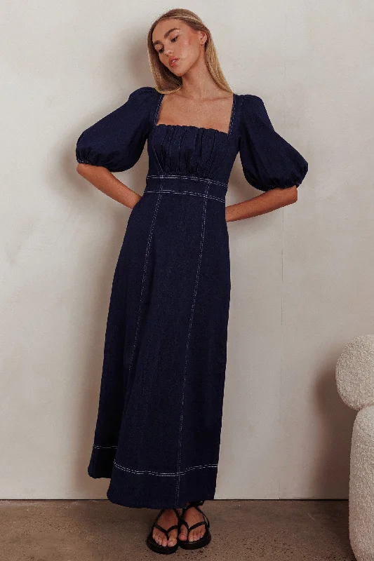 Sibille Puff Sleeve Maxi Dress Denim Indigo