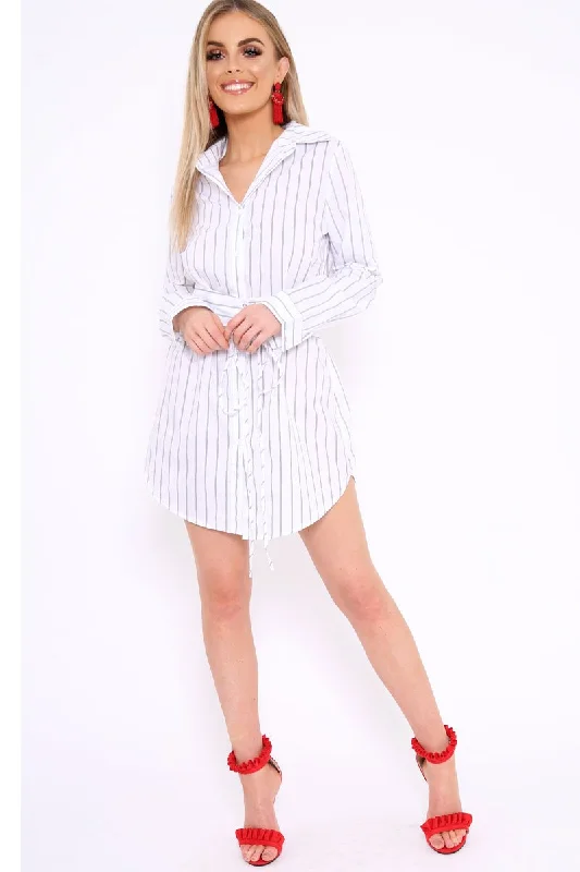 White Black Stripe Corset Shirt Dress - Korrin