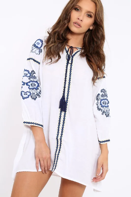 White Embroidered Shirt Dress - Nikki