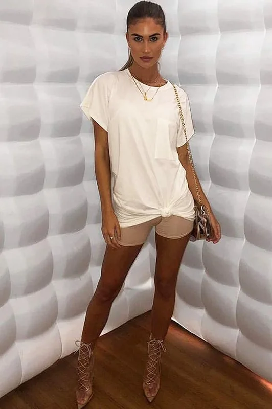 White Oversized Pocket Front Midi T-Shirt Dress - Whitney