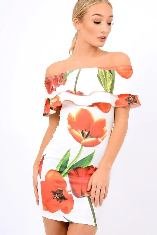 White Tulip Bardot Bodycon Dress - Kelis