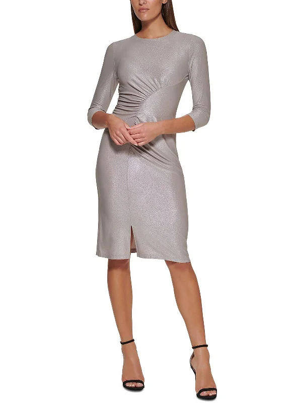 Womens Foil Midi Cocktail and Party Dress