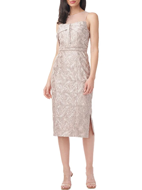 Womens Metallic Midi Cocktail and Party Dress