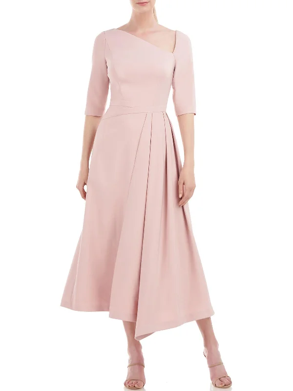 Womens Pleated Midi Cocktail and Party Dress