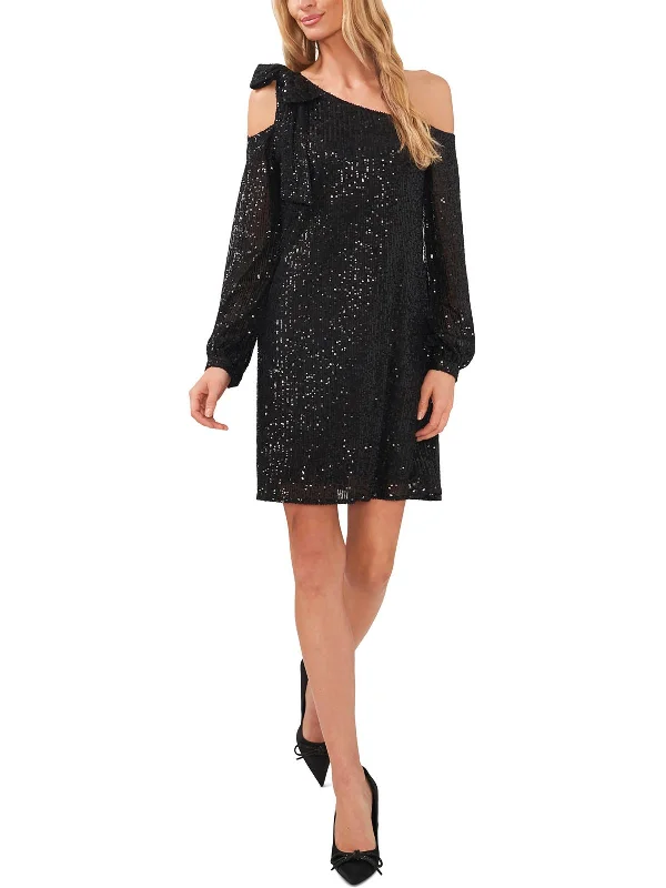 Womens Sequined One Shoulder Cocktail and Party Dress