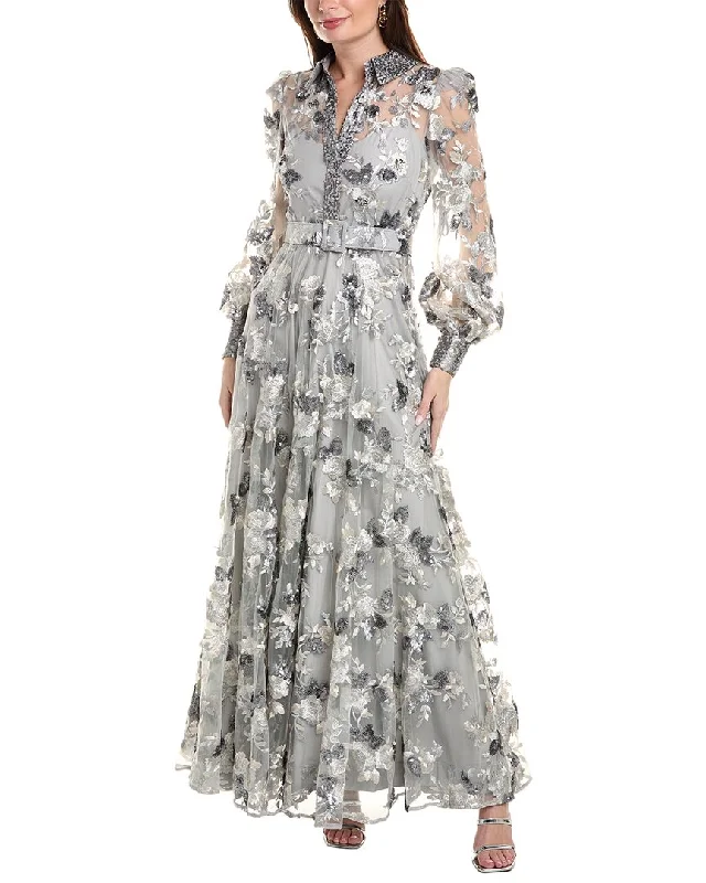 What accessories go with a blue prom dress-Badgley Mischka Embroidered Tulle Gown