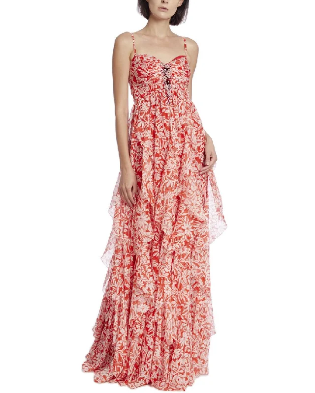 How to make your prom dress stand out-Badgley Mischka Print Cascade Gown