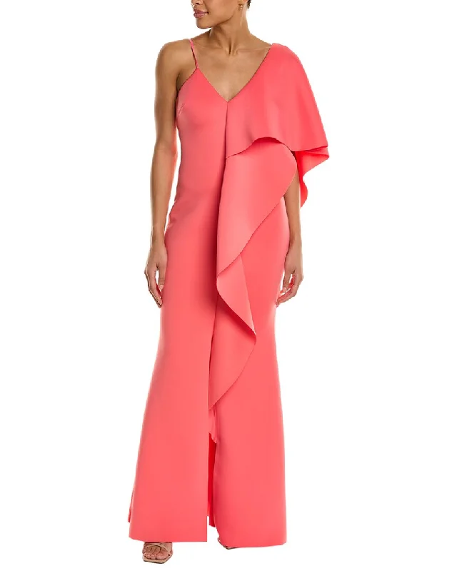 High-low prom dresses for a trendy style-Badgley Mischka Scuba Ruffle Gown