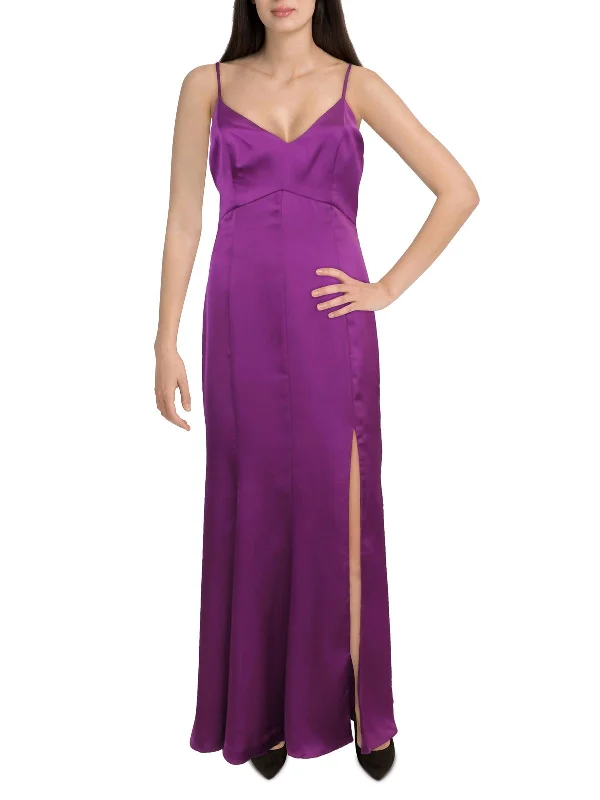 How to accessorize a strapless prom dress-Belleau Womens Satin V-Neck Evening Dress
