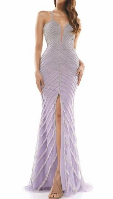How to style your prom dress with a jacket-Floral Lace Gown In Lilac
