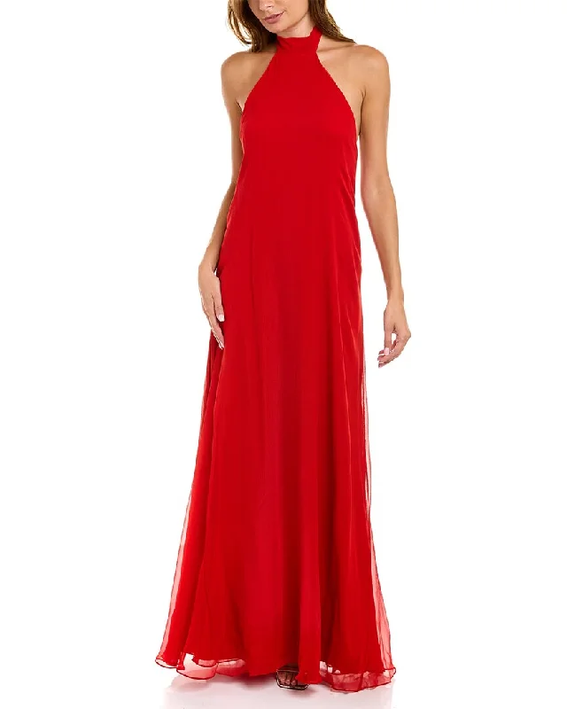 What type of prom dress suits curvy figures-Halston Lizza Chiffon Halter Silk Gown