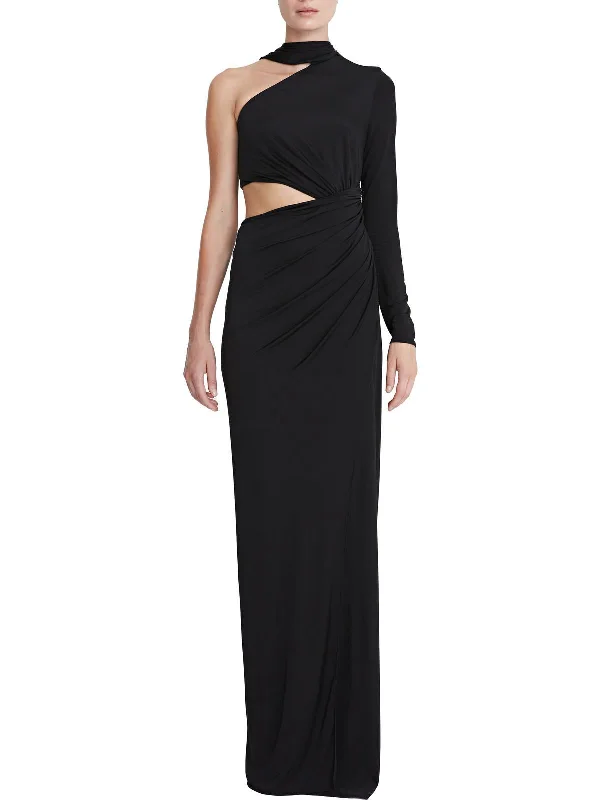What kind of prom dress suits short girls-Joanna Womens One Shoulder Cut-Out Evening Dress