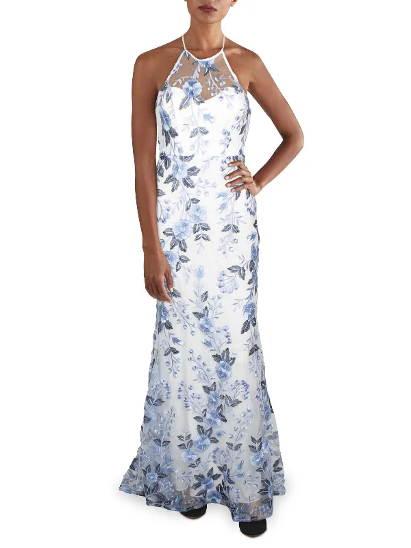 Affordable prom dresses with free shipping-Juniors Womens Embroidered Halter Neck Formal Dress Affordable prom dresses with free shipping-Juniors Womens Embroidered Halter Neck Formal Dress