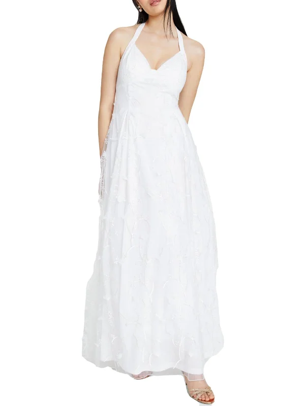 How to find prom dresses with matching accessories-Juniors Womens Embroidered Long Evening Dress