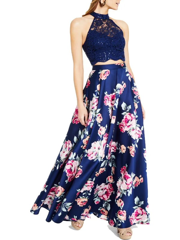 Affordable prom dresses for plus size-Juniors Womens Floral Long Evening Dress