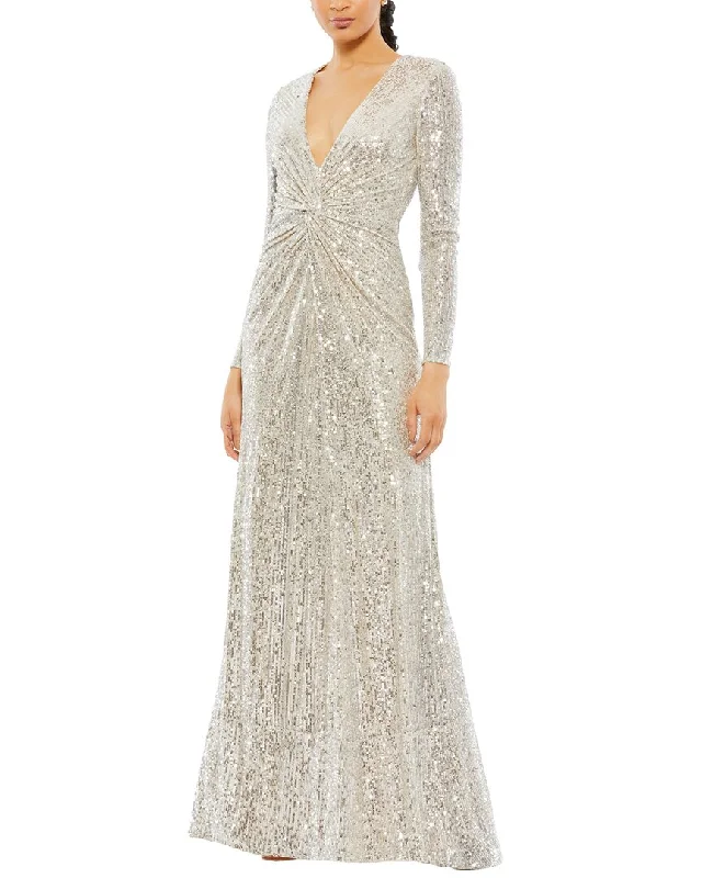 Black prom dresses for a chic appearance-Mac Duggal Sequined Front Knot Gown